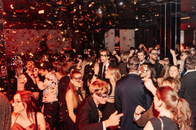 munichmasked masked ball, confetti over the dance floor
